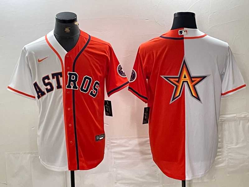 Men%27s Houston Astros Blank Orange White Split Stitched Baseball Jerseys Dzhi